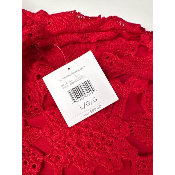 Ella Rafaella Womens Red Lace Blouse Size Large Stylish Floral Crochet Design - Picture 3 of 12